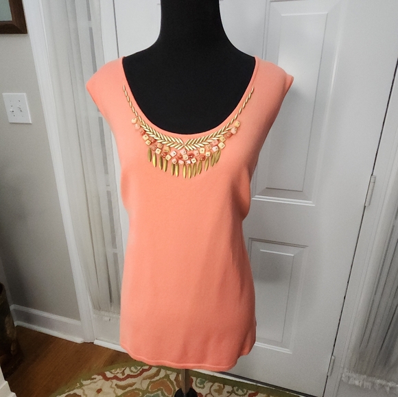 Ruby Rd. Sherbert Orange Beaded Tank Top Adorned with Beads  Size 1X Plus - Picture 2 of 8